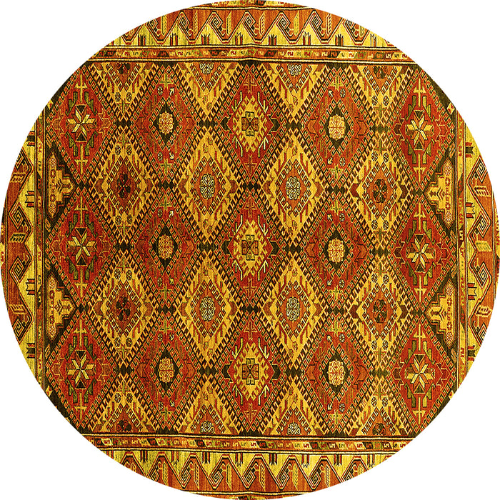 Round Machine Washable Oriental Yellow Industrial Rug, wshurb1375yw