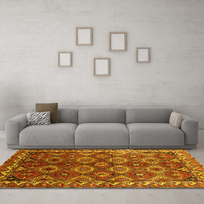 Machine Washable Oriental Yellow Industrial Rug in a Living Room, wshurb1375yw