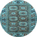 Round Machine Washable Oriental Light Blue Industrial Rug, wshurb1376lblu