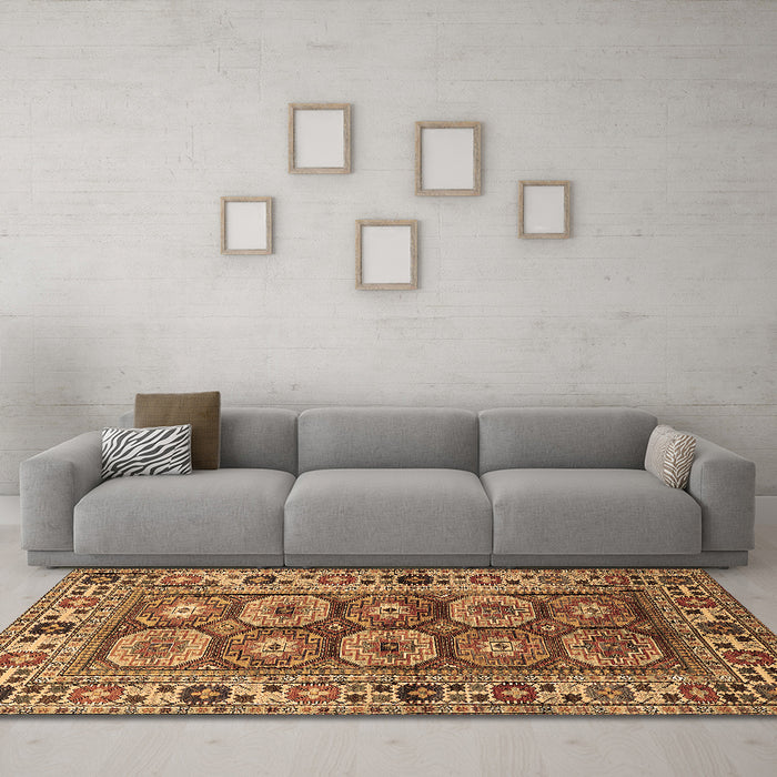 Machine Washable Oriental Brown Industrial Rug in a Living Room,, wshurb1376brn