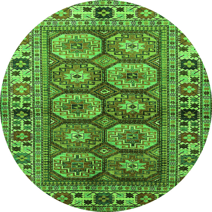 Round Machine Washable Oriental Green Industrial Area Rugs, wshurb1376grn