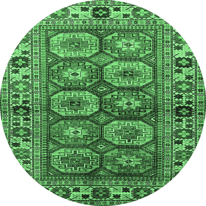 Round Machine Washable Oriental Emerald Green Industrial Area Rugs, wshurb1376emgrn