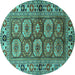 Round Machine Washable Oriental Turquoise Industrial Area Rugs, wshurb1376turq