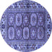 Round Machine Washable Oriental Blue Industrial Rug, wshurb1376blu