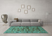 Machine Washable Oriental Turquoise Industrial Area Rugs in a Living Room,, wshurb1376turq