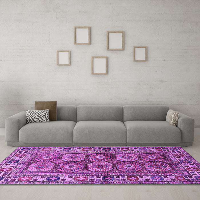 Machine Washable Oriental Purple Industrial Area Rugs in a Living Room, wshurb1376pur