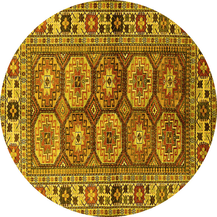 Round Machine Washable Oriental Yellow Industrial Rug, wshurb1376yw