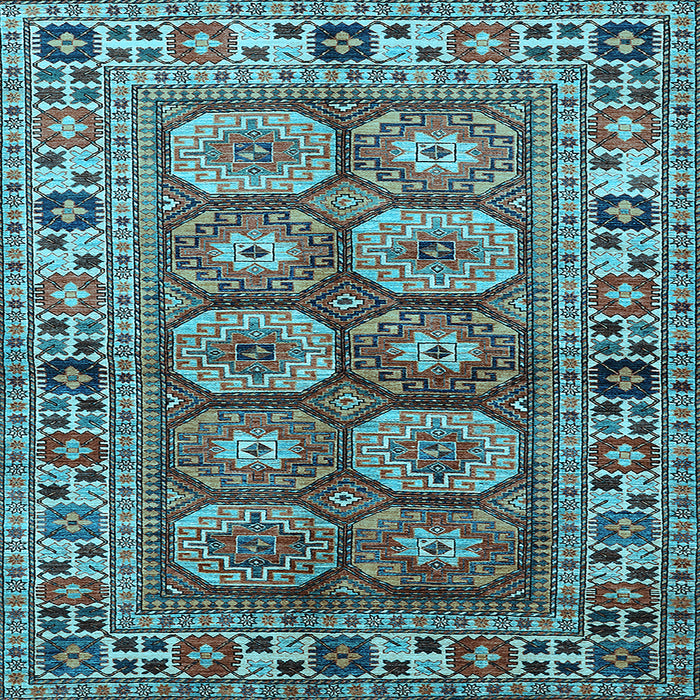 Square Machine Washable Oriental Light Blue Industrial Rug, wshurb1376lblu