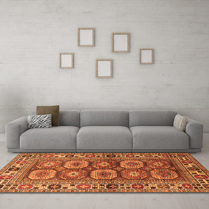 Machine Washable Oriental Orange Industrial Area Rugs in a Living Room, wshurb1376org