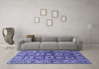 Machine Washable Oriental Blue Industrial Rug, wshurb1376blu