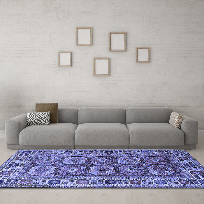 Machine Washable Oriental Blue Industrial Rug in a Living Room, wshurb1376blu