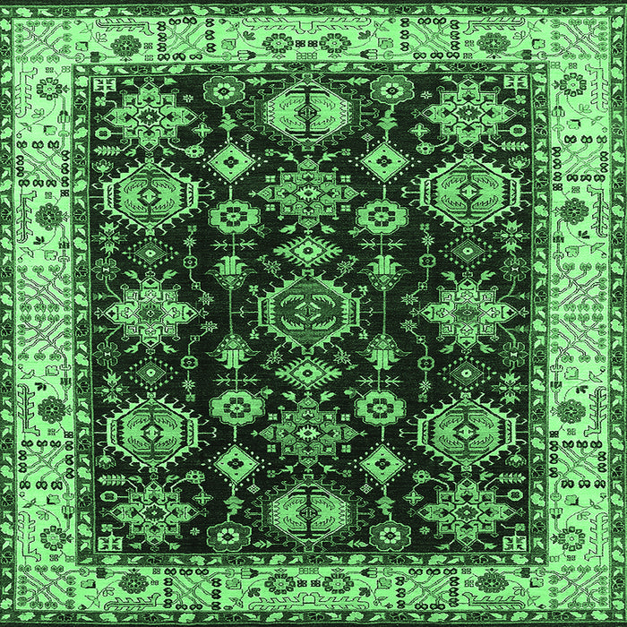 Square Machine Washable Oriental Emerald Green Industrial Area Rugs, wshurb1377emgrn