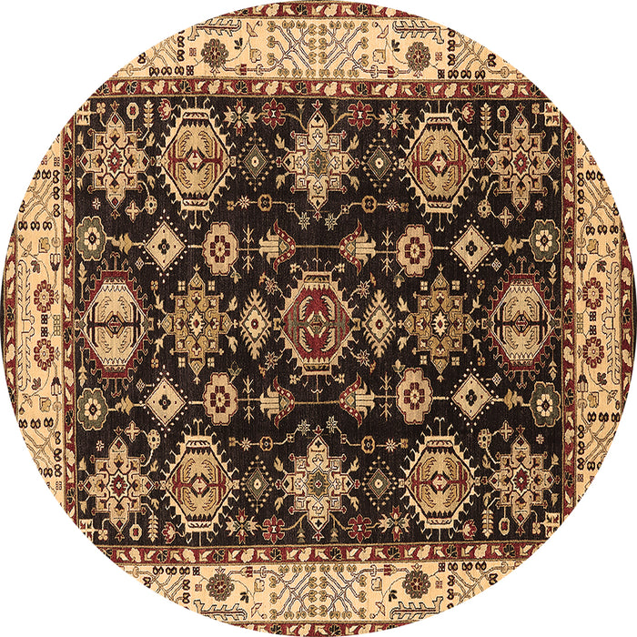 Round Oriental Brown Industrial Rug, urb1377brn