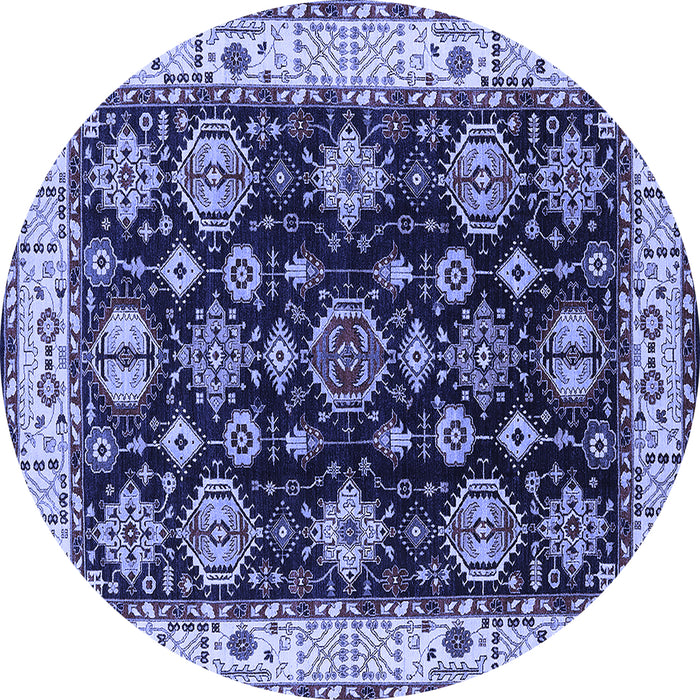 Round Machine Washable Oriental Blue Industrial Rug, wshurb1377blu