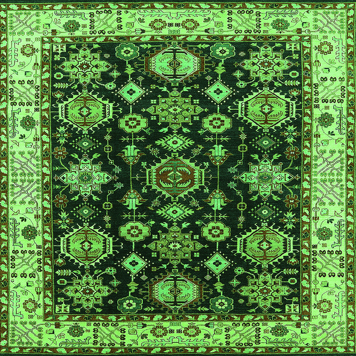 Square Machine Washable Oriental Green Industrial Area Rugs, wshurb1377grn