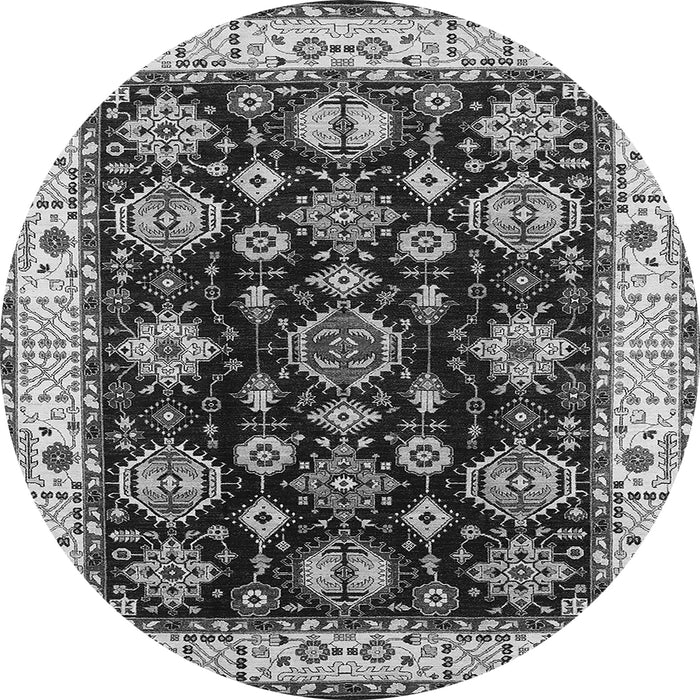 Round Machine Washable Oriental Gray Industrial Rug, wshurb1377gry