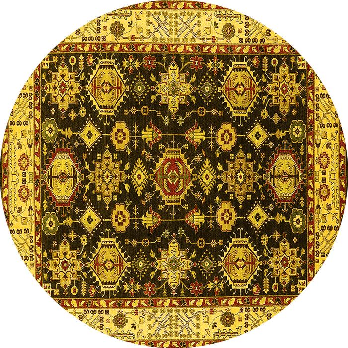 Round Machine Washable Oriental Yellow Industrial Rug, wshurb1377yw