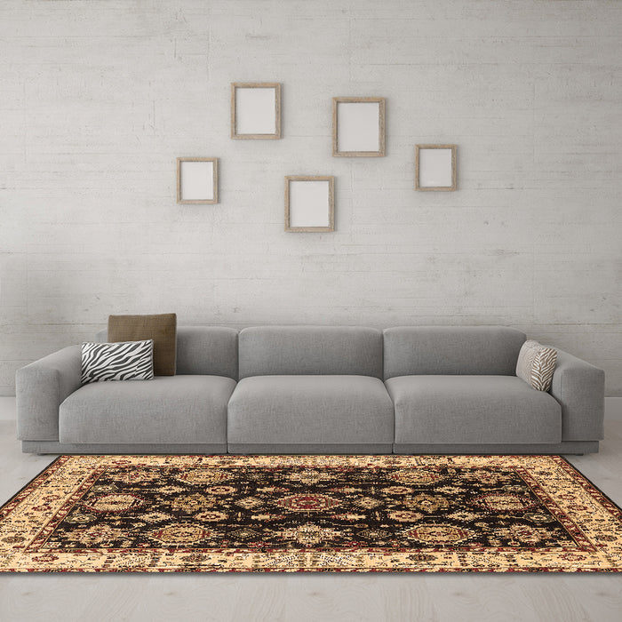 Machine Washable Oriental Brown Industrial Rug in a Living Room,, wshurb1377brn