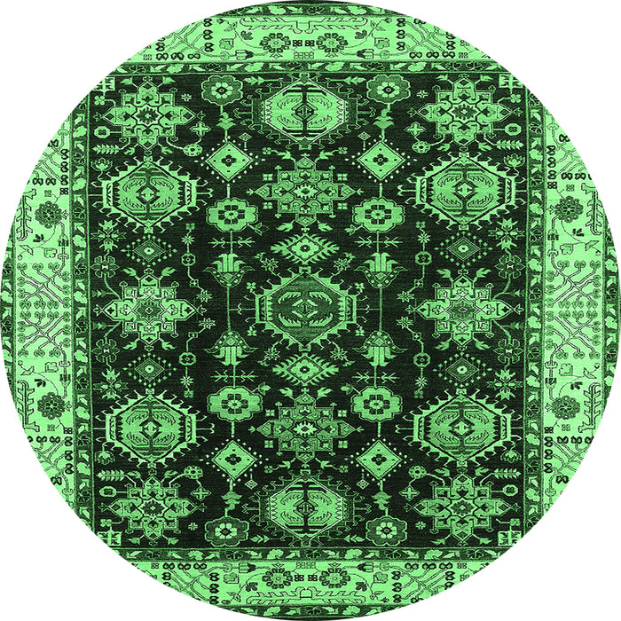 Round Machine Washable Oriental Emerald Green Industrial Area Rugs, wshurb1377emgrn