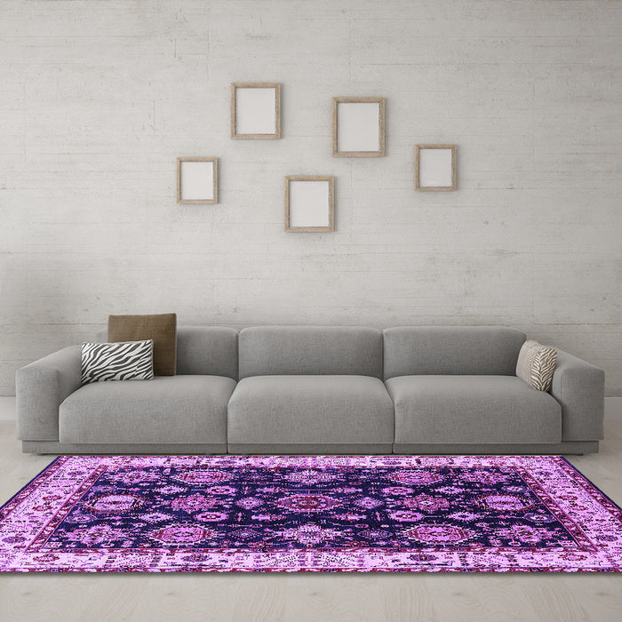 Machine Washable Oriental Purple Industrial Area Rugs in a Living Room, wshurb1377pur