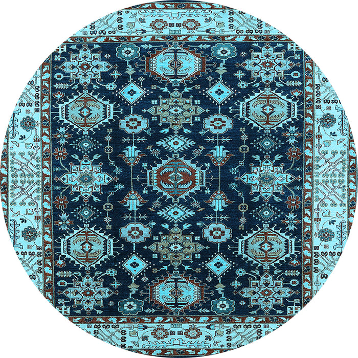 Round Machine Washable Oriental Light Blue Industrial Rug, wshurb1377lblu