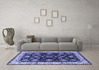 Machine Washable Oriental Blue Industrial Rug, wshurb1377blu