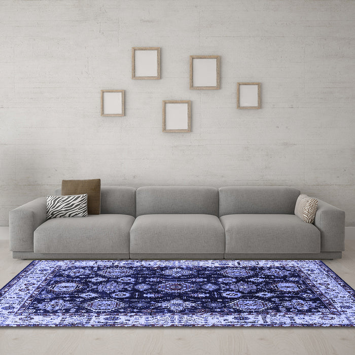 Machine Washable Oriental Blue Industrial Rug in a Living Room, wshurb1377blu