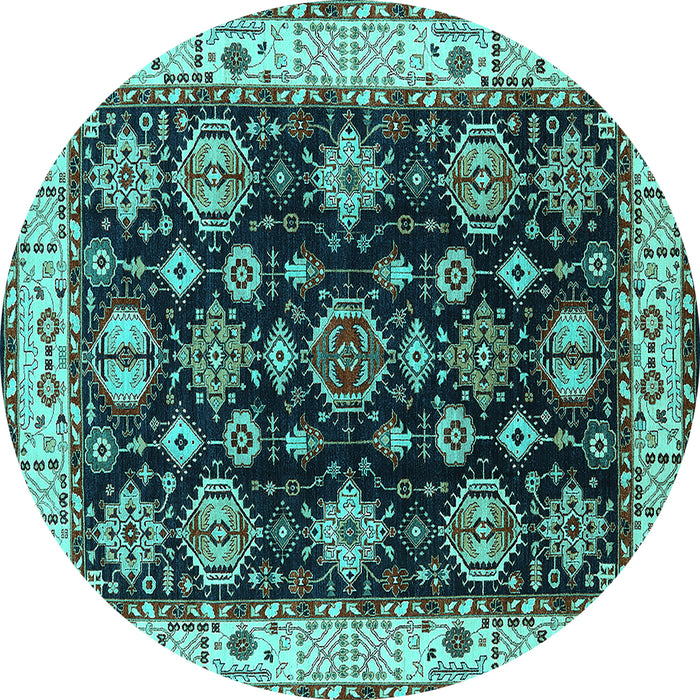 Round Machine Washable Oriental Turquoise Industrial Area Rugs, wshurb1377turq