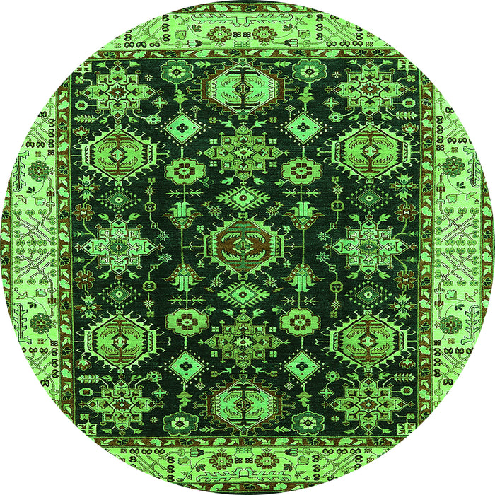 Round Machine Washable Oriental Green Industrial Area Rugs, wshurb1377grn