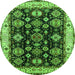 Round Machine Washable Oriental Green Industrial Area Rugs, wshurb1377grn