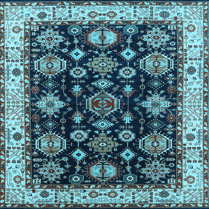 Square Machine Washable Oriental Light Blue Industrial Rug, wshurb1377lblu