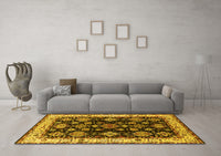 Machine Washable Oriental Yellow Industrial Rug, wshurb1377yw