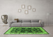 Machine Washable Oriental Green Industrial Area Rugs in a Living Room,, wshurb1377grn