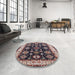 Round Mid-Century Modern Purple Lily Purple Oriental Rug in a Office, urb1377