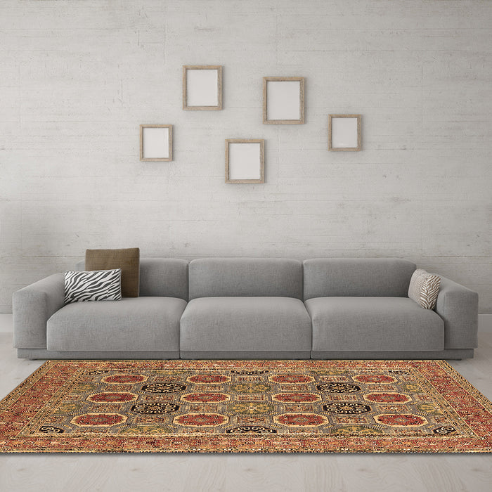 Machine Washable Oriental Brown Traditional Rug in a Living Room,, wshurb1378brn