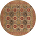 Round Oriental Brown Traditional Rug, urb1378brn