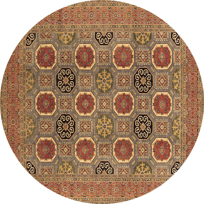 Round Machine Washable Oriental Brown Traditional Rug, wshurb1378brn