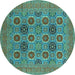 Round Machine Washable Oriental Turquoise Traditional Area Rugs, wshurb1378turq