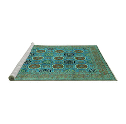 Sideview of Machine Washable Oriental Turquoise Traditional Area Rugs, wshurb1378turq