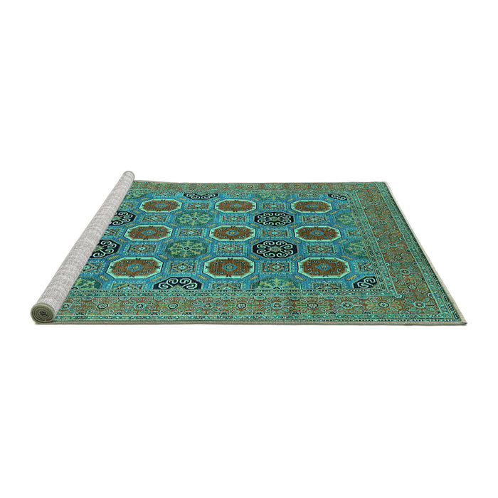 Sideview of Machine Washable Oriental Turquoise Traditional Area Rugs, wshurb1378turq