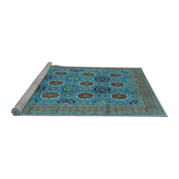 Sideview of Machine Washable Oriental Light Blue Traditional Rug, wshurb1378lblu