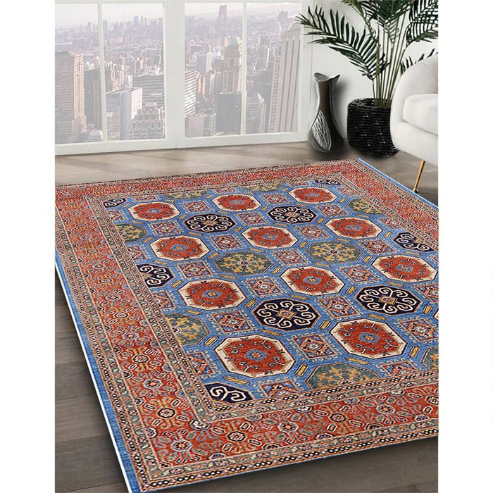 Mid-Century Modern Rosy Brown Pink Oriental Rug in Family Room, urb1378