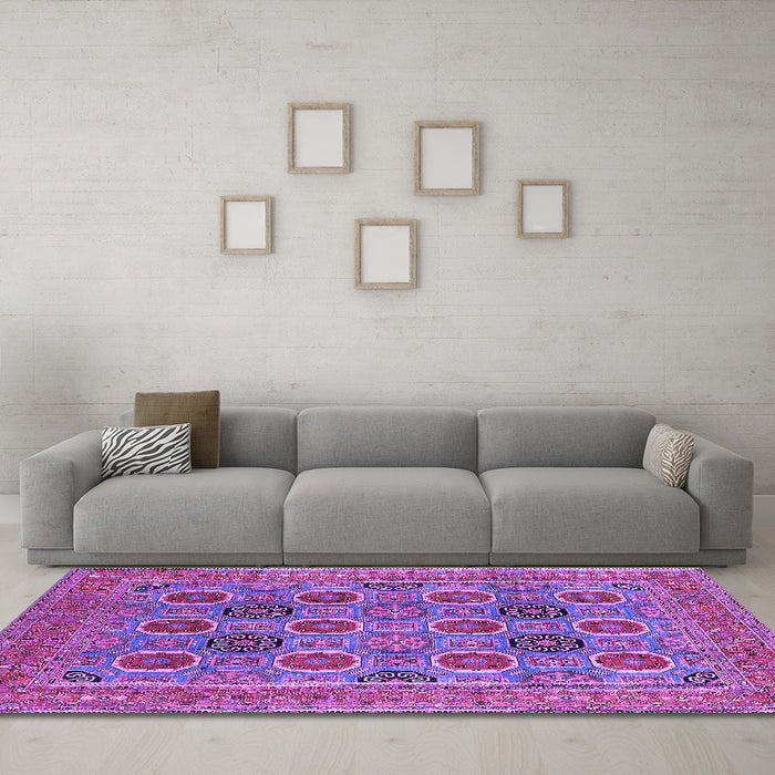 Machine Washable Oriental Purple Traditional Area Rugs in a Living Room, wshurb1378pur