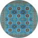 Round Machine Washable Oriental Light Blue Traditional Rug, wshurb1378lblu