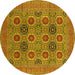 Round Machine Washable Oriental Yellow Traditional Rug, wshurb1378yw