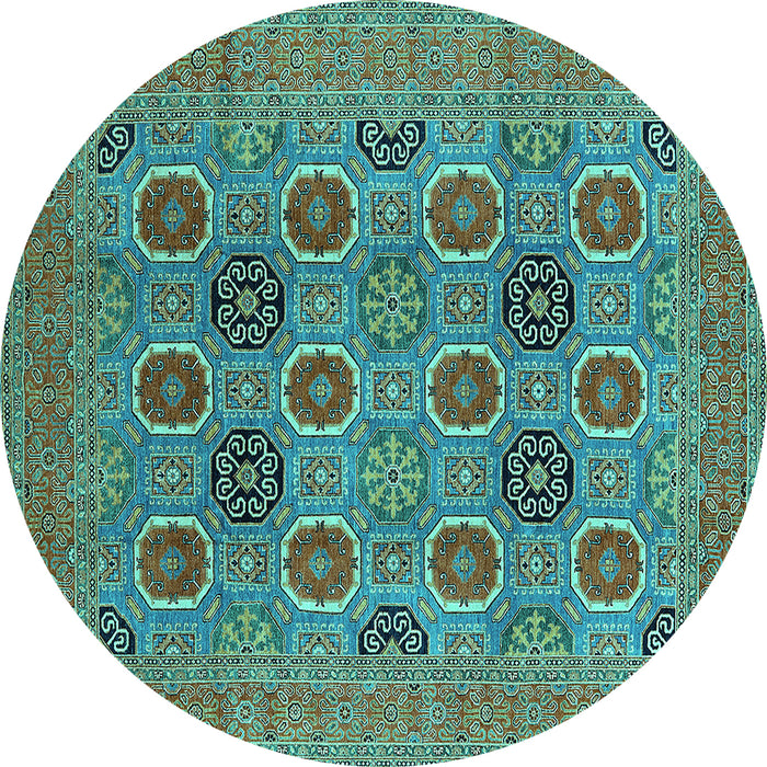 Round Oriental Turquoise Traditional Rug, urb1378turq