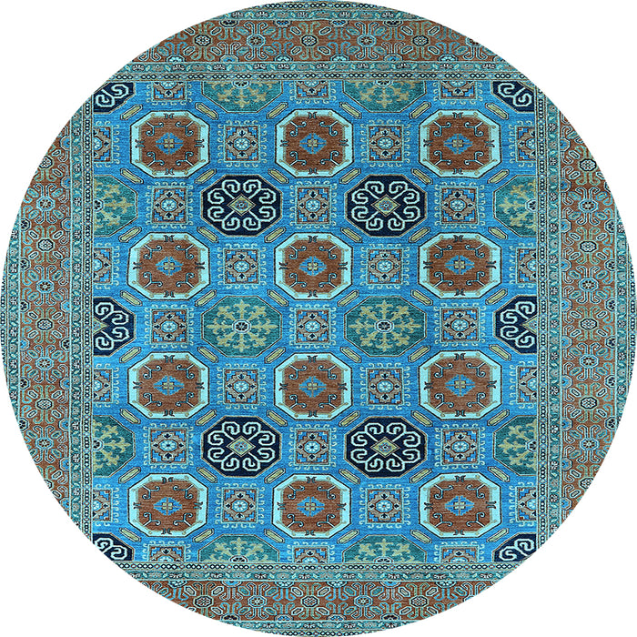 Round Oriental Light Blue Traditional Rug, urb1378lblu