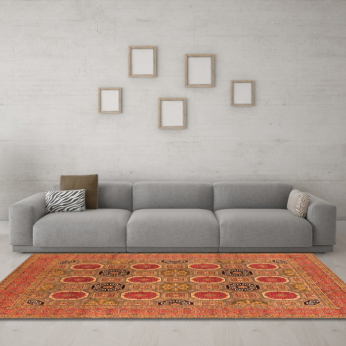 Machine Washable Oriental Orange Traditional Area Rugs in a Living Room, wshurb1378org