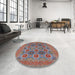 Round Machine Washable Industrial Modern Rosy Brown Pink Rug in a Office, wshurb1378