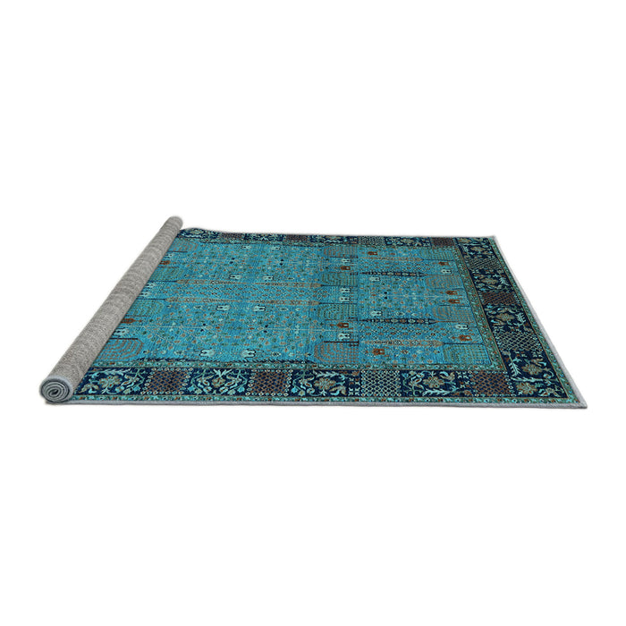 Sideview of Machine Washable Oriental Light Blue Traditional Rug, wshurb1379lblu